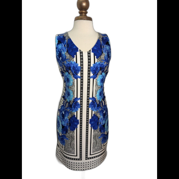 INC International Concepts Dress Women's P/L Sheath Blue Floral Preppy Glam Boho - Picture 1 of 12
